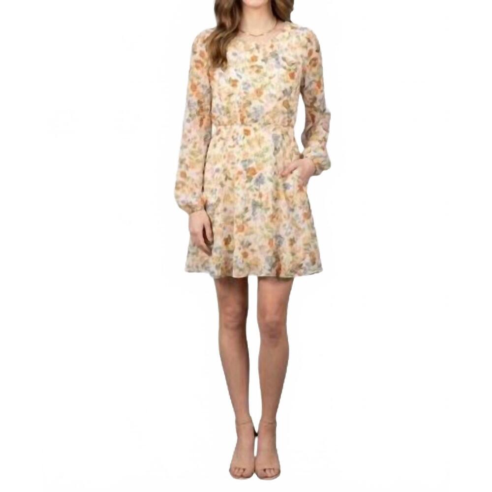 NEW SUNDAY EDITION round neck everyday floral long sleeve mini dress in multicol